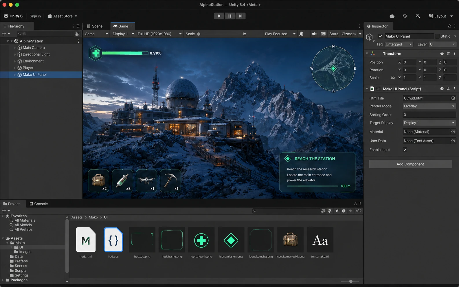 Mako UI Panel Standalone inside Unity Editor: build the whole screen.